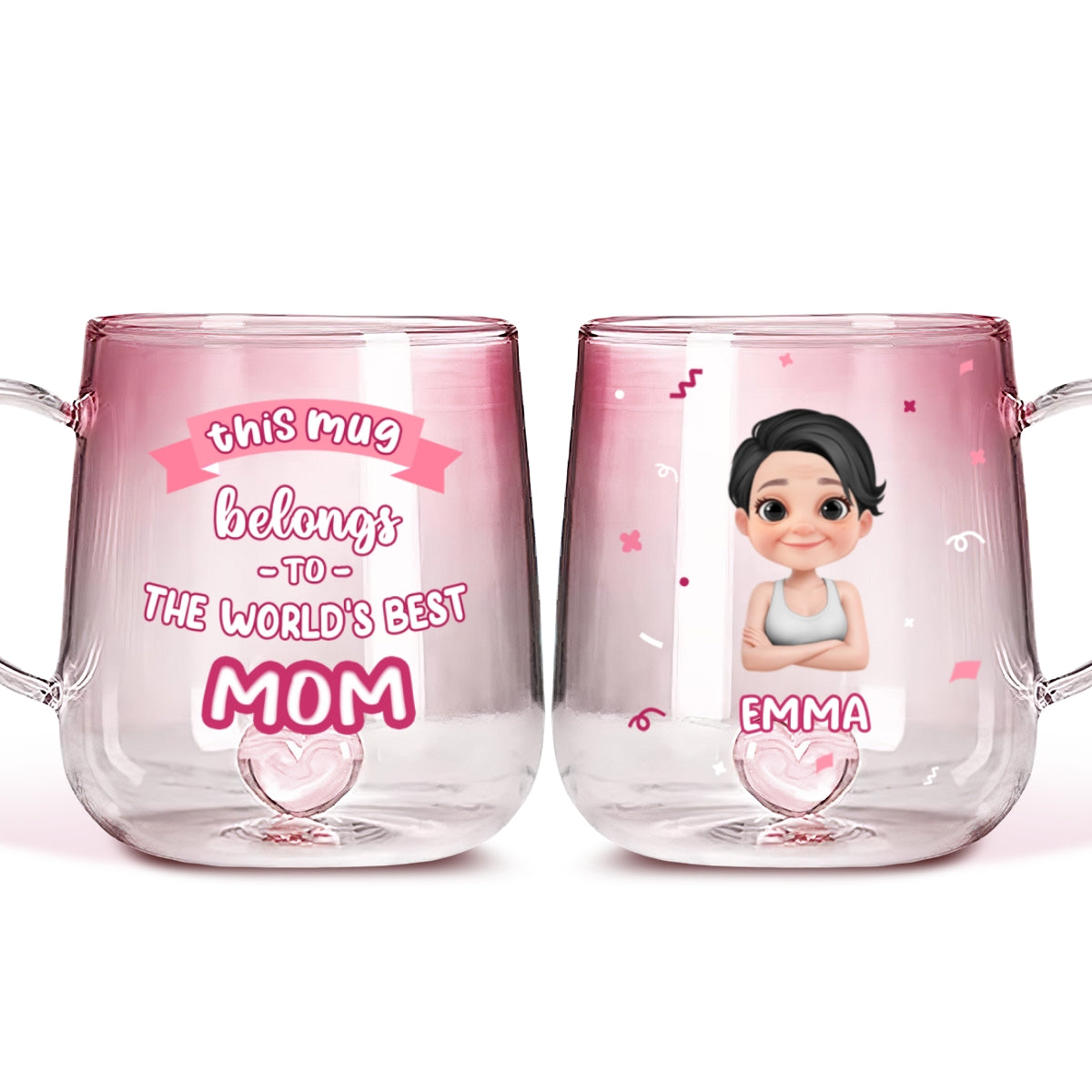 Custom Mother's Day Gift for Mom & Grandma • This Mug Belongs To The Best Mom - Personalized Pink Gradient Glass Mug