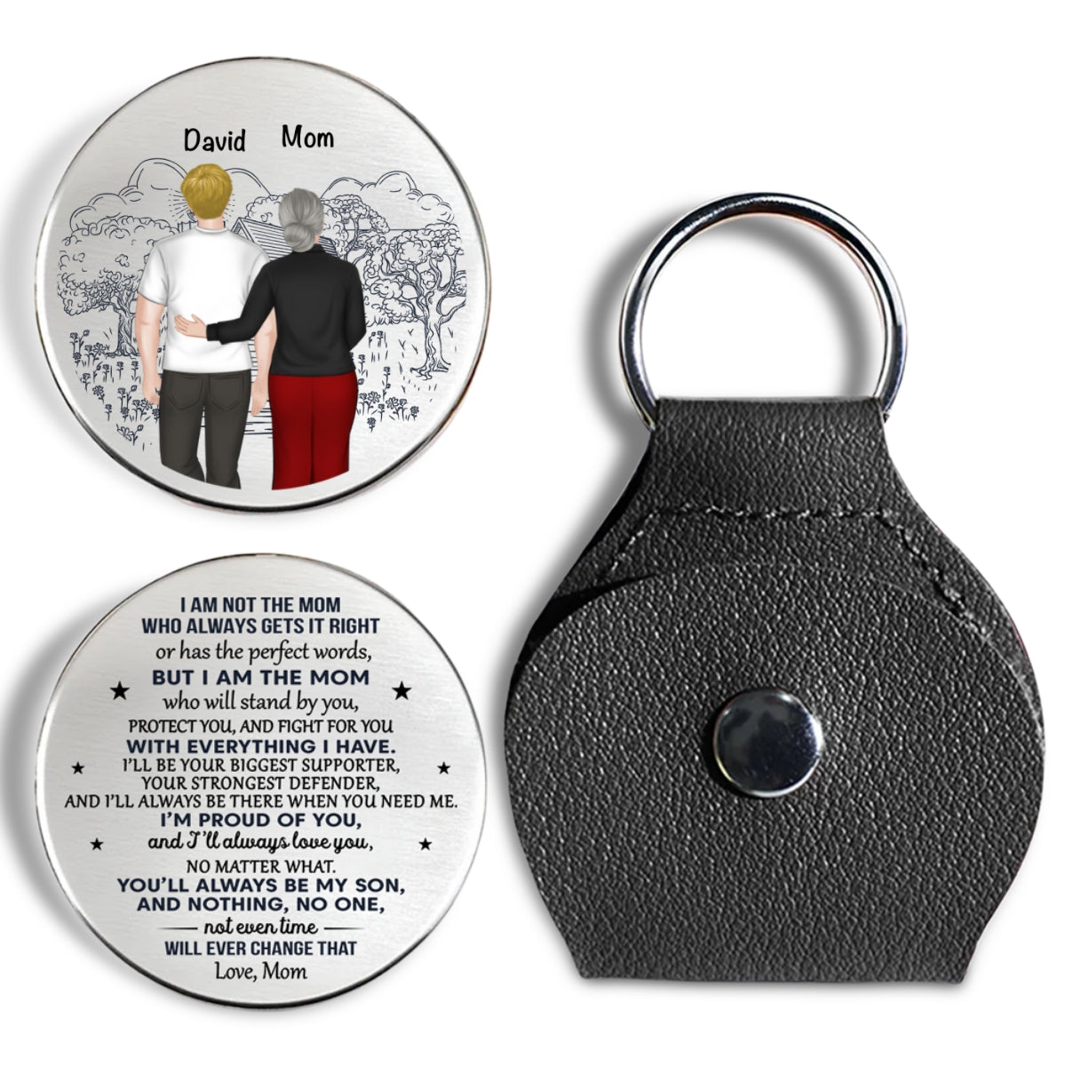 Custom Coin Keychain for Son, Father's Day Birthday Gifts • I Will Always Be Your Biggest Support Ver Mom - Personalized Pocket Hug