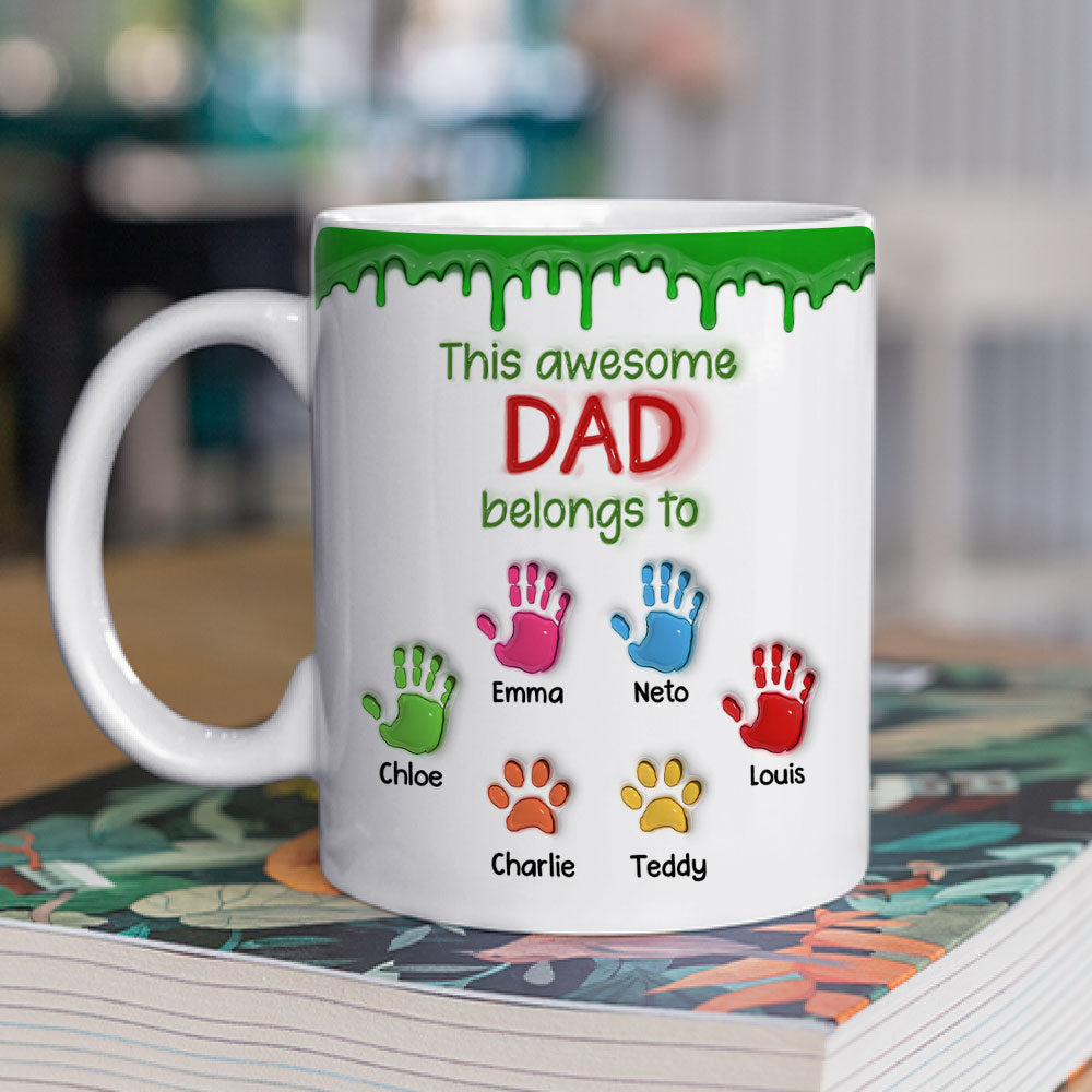 Custom Christmas & Birthday Keepsake Gift • This Awesome Dad Belongs To Us - Personalized 3D Inflated Effect Mug