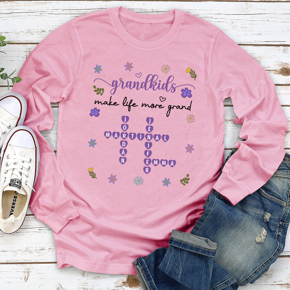 Custom Christmas & Birthday Gift for Grandma • Grandkids Make Life More Grand Crossword - Personalized Shirt