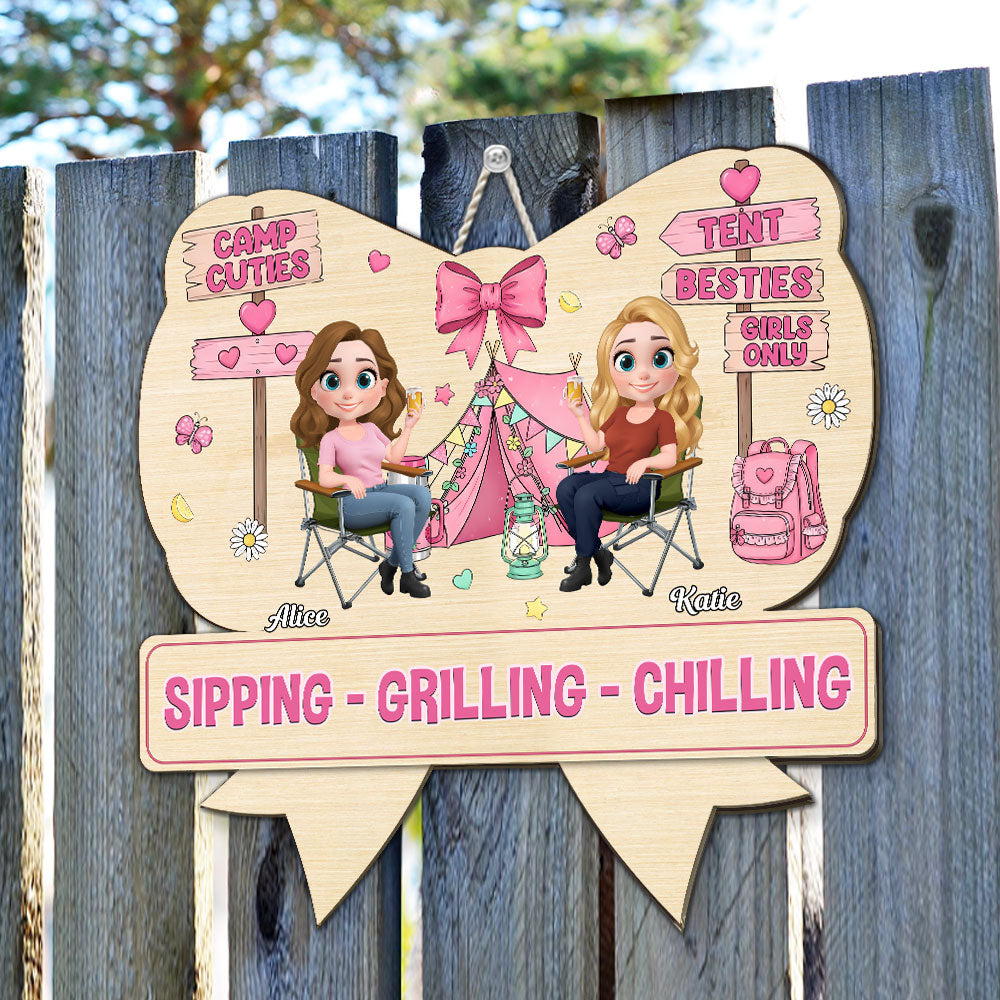 Custom Home & Wall Decor, Birthday & Christmas Gift • Girl Trip Camping - Personalized Wood Sign