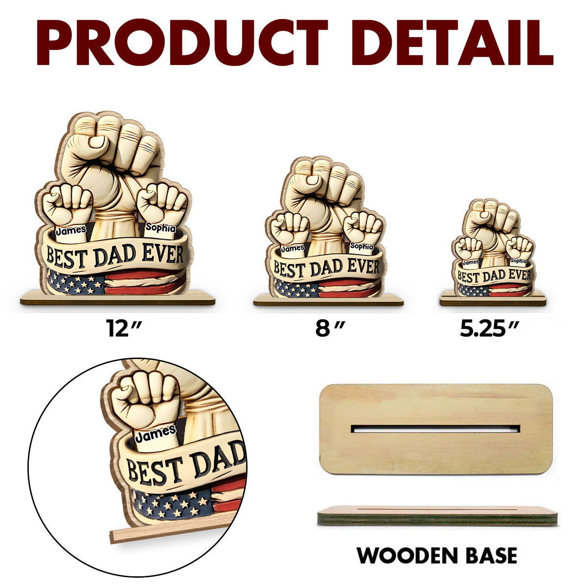 Custom Father's Day Decor, Gift for Dad & Grandpa • Best Daddy Ever - Personalized 2-Layer Wood Plaque With Flat Base