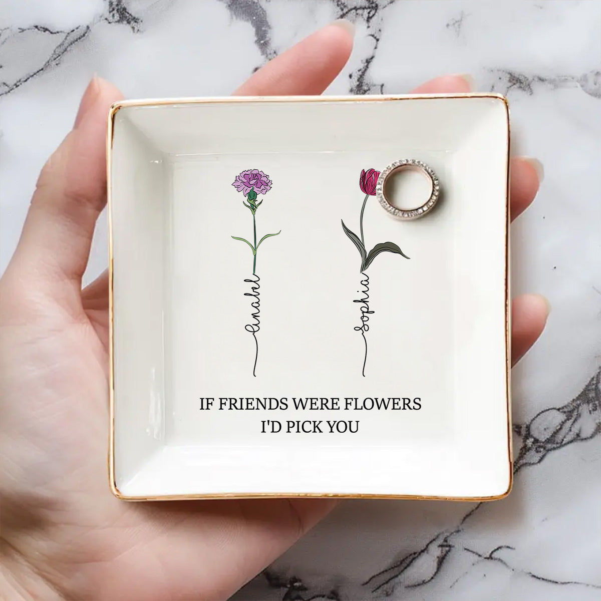Custom Bestie Trinket Dish, Birthday Christmas Gift For Best Friend • You Are My Flower - Personalized Jewelry Dish