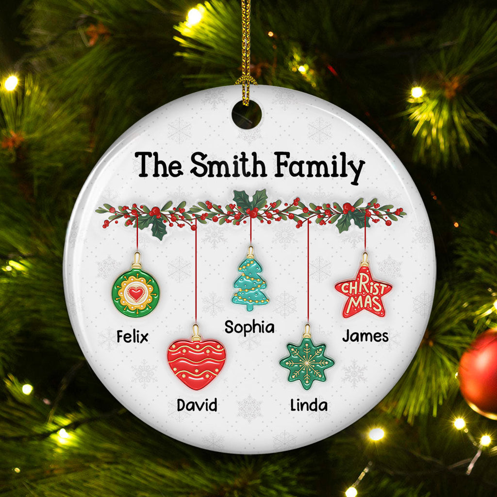 Custom Family Ornament, Christmas Gift for Family Members •  Cozy Family - Personalized 3D Inflated Effect Ceramic Ornament