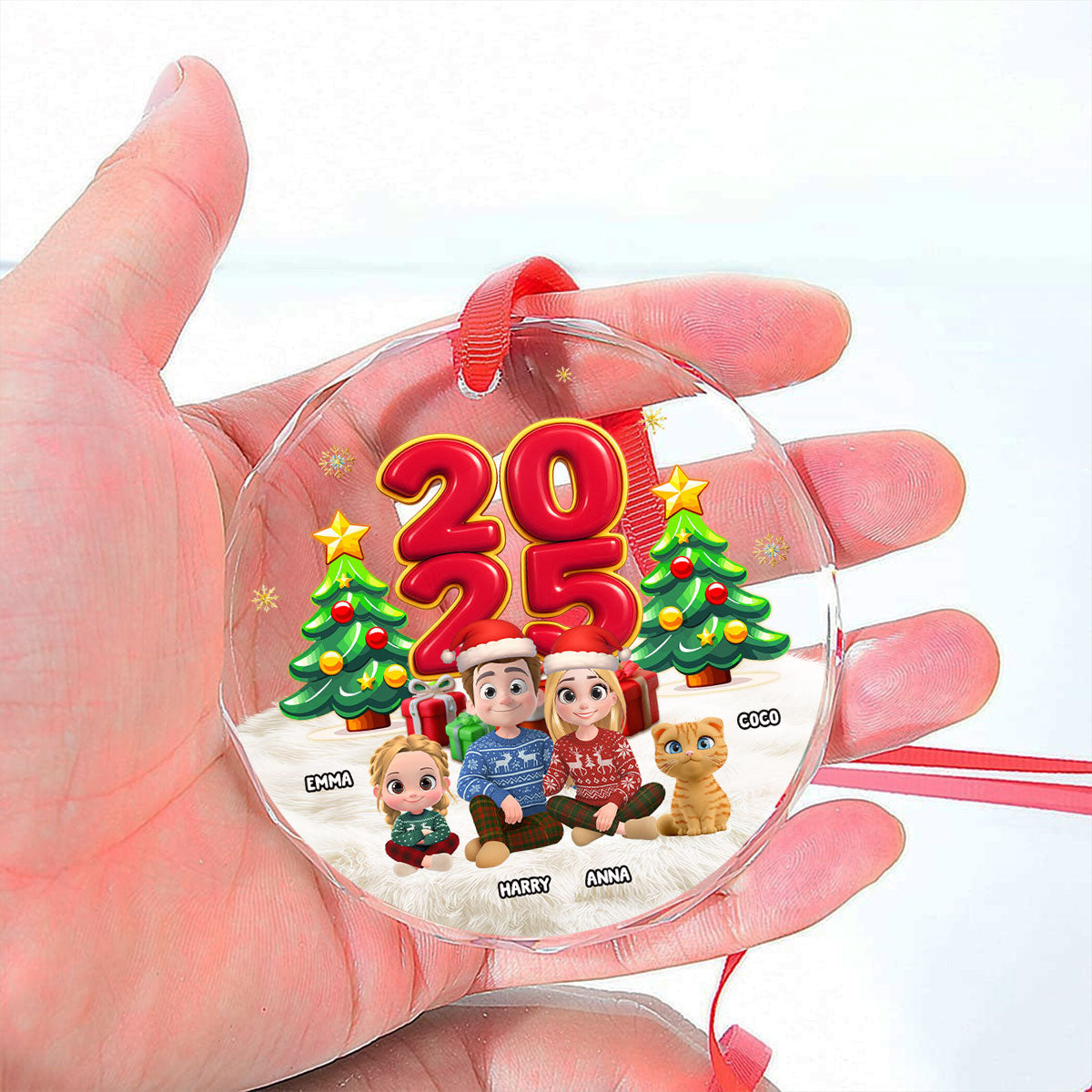 Custom Family Ornament, Christmas Gift for Family Members •  You Me And Our Kid Pet - Personalized Glass Ornament