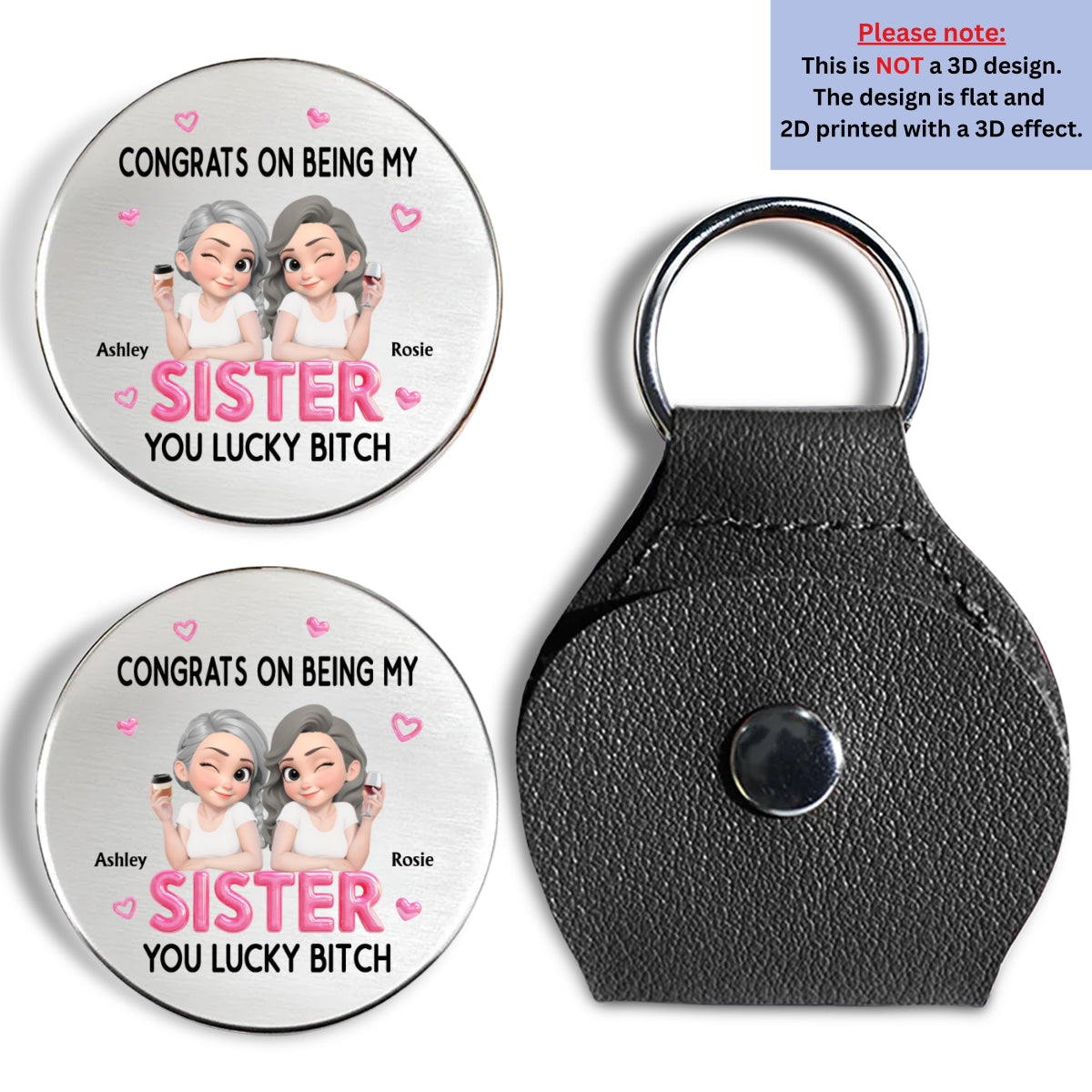 Custom Sister Siblings Coin Keychain, Christmas Birthday Gifts • Congrats My Sister - Personalized Pocket Hug