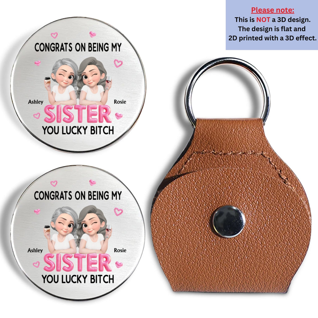Custom Sister Siblings Coin Keychain, Christmas Birthday Gifts • Congrats My Sister - Personalized Pocket Hug
