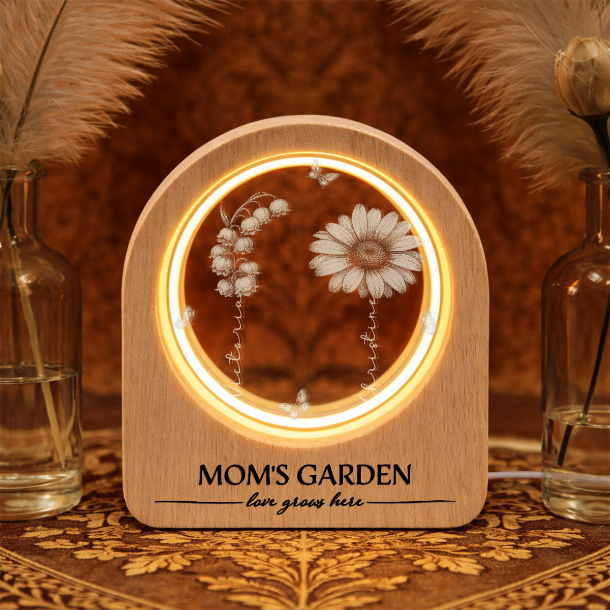 Grandma Birth Month Garden - Personalized 3D Crystal Photo Portrait LED