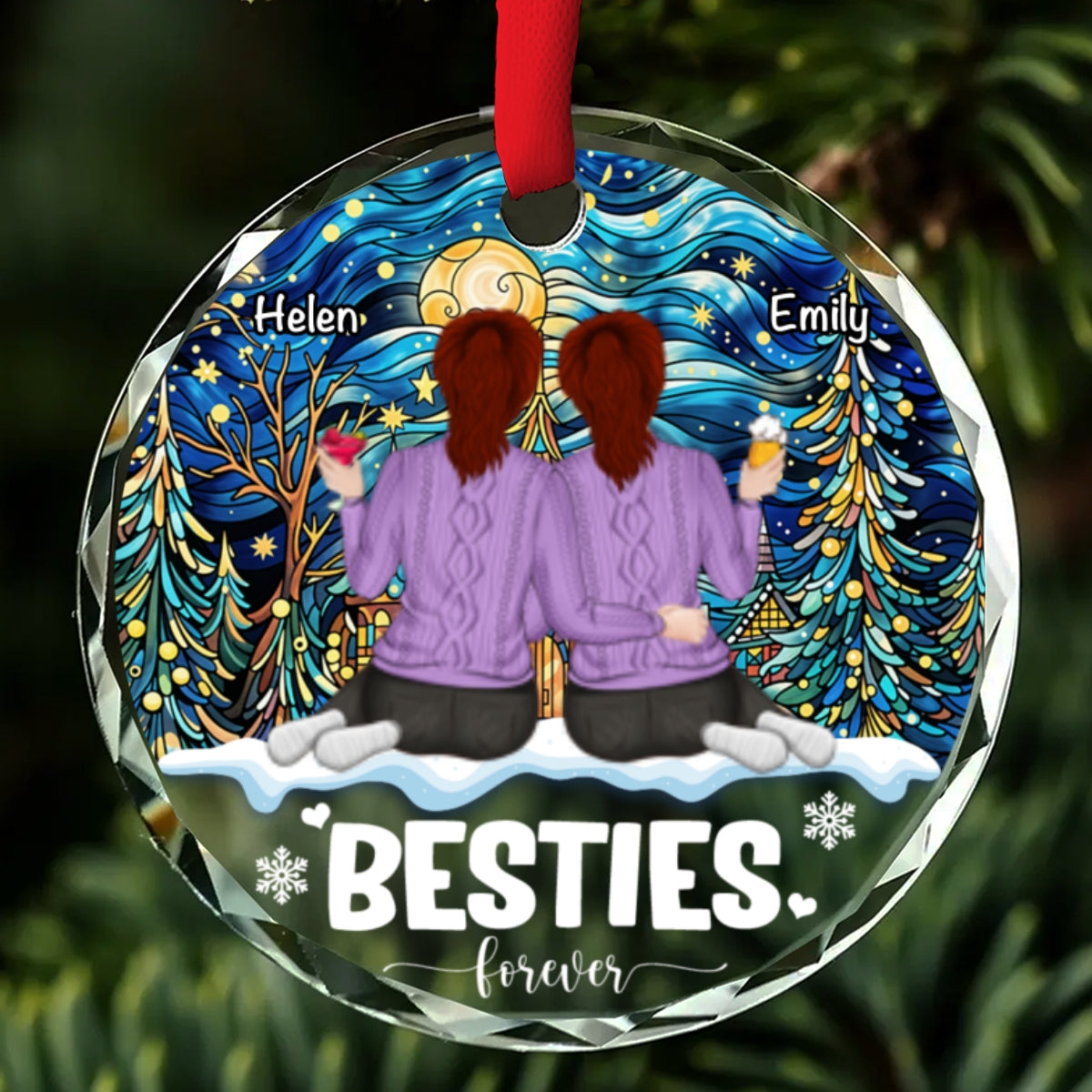 Custom Friendship Christmas Ornament, Best Friend Gift •  Friends Forever - Personalized Glass Ornament