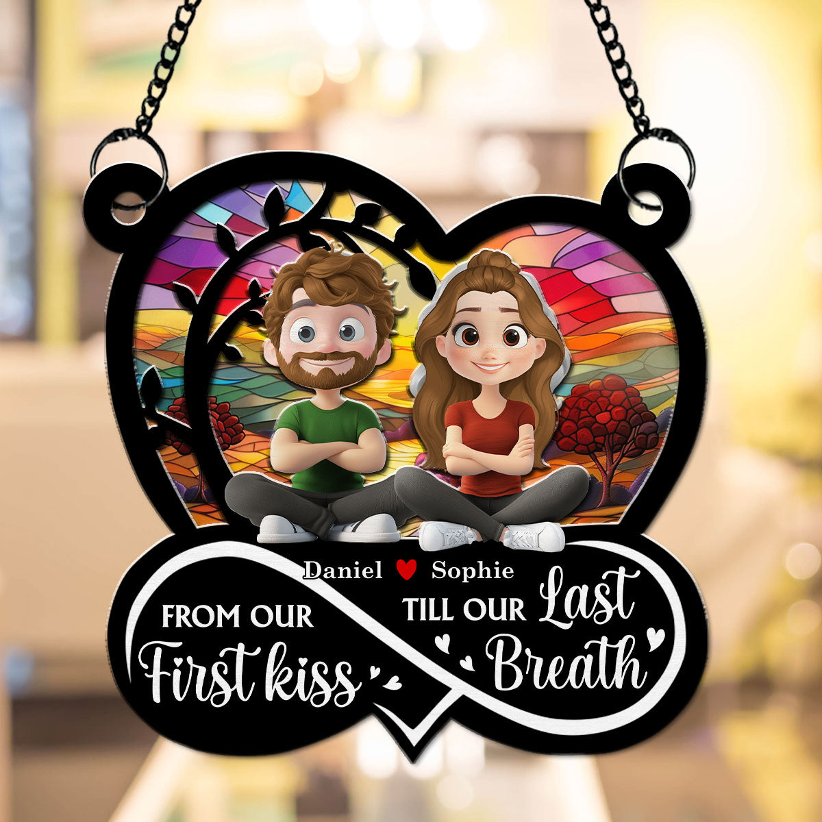 Custom Couple Hanging Decor, Anniversary Valentine's Day Gifts • Forever Love You - Personalized Suncatcher