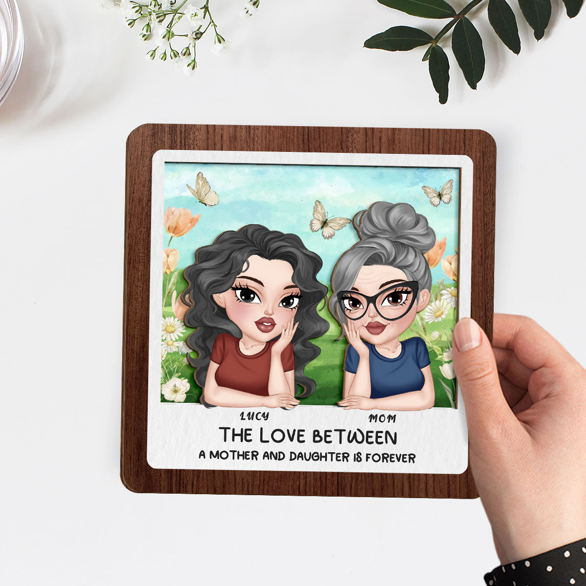 Custom Mother's Day Decor, Gift for Mom & Grandma • Mom And Daughter Happy Together - Personalized Wooden Plaque