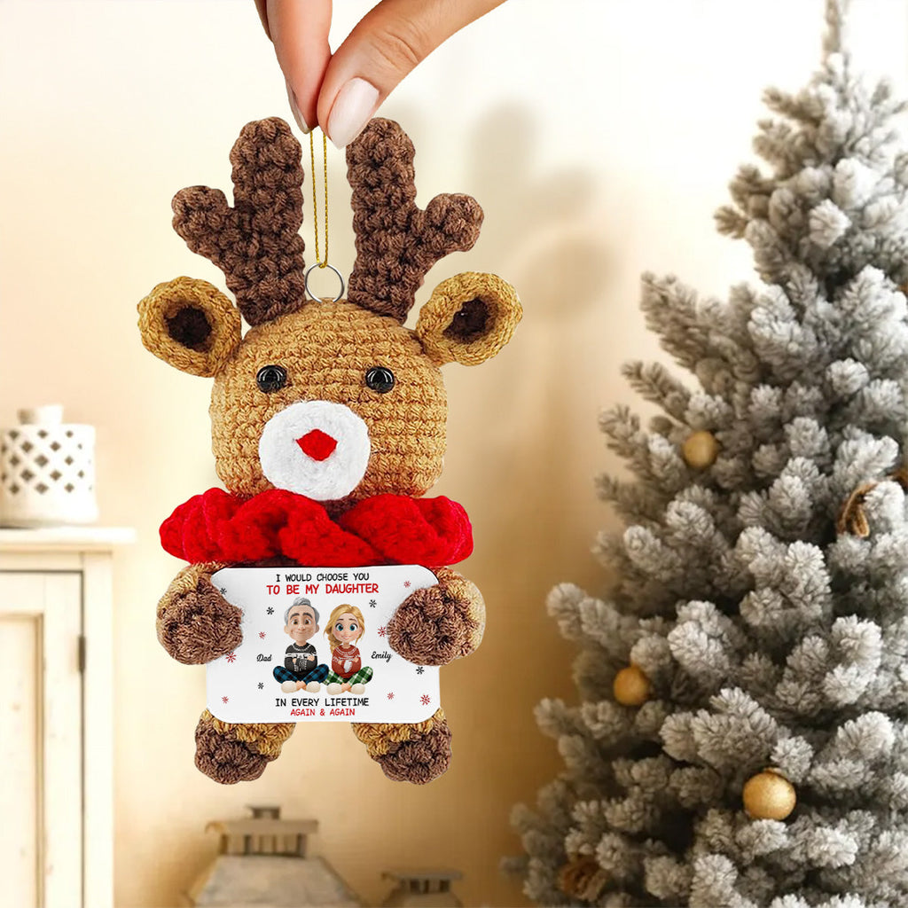 Custom Keepsake Christmas Ornament •  Always Choose You - Personalized Deer Crocheted Ornament