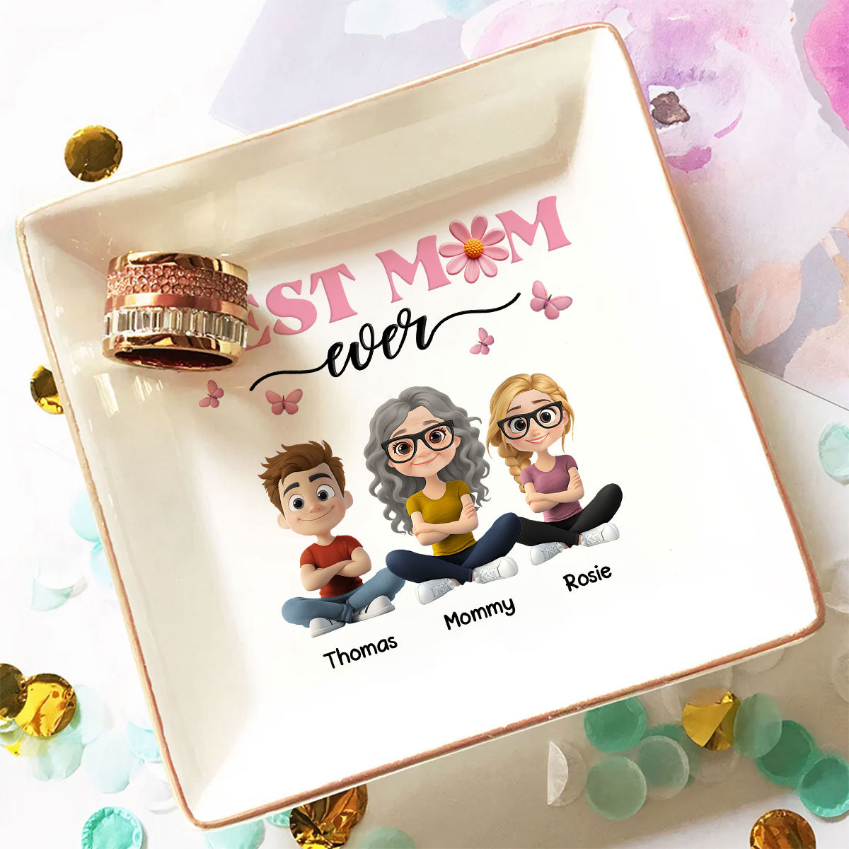 Custom Mom Trinket Dish, Birthday Christmas Gift • Best Mom Ever - Personalized Jewelry Dish