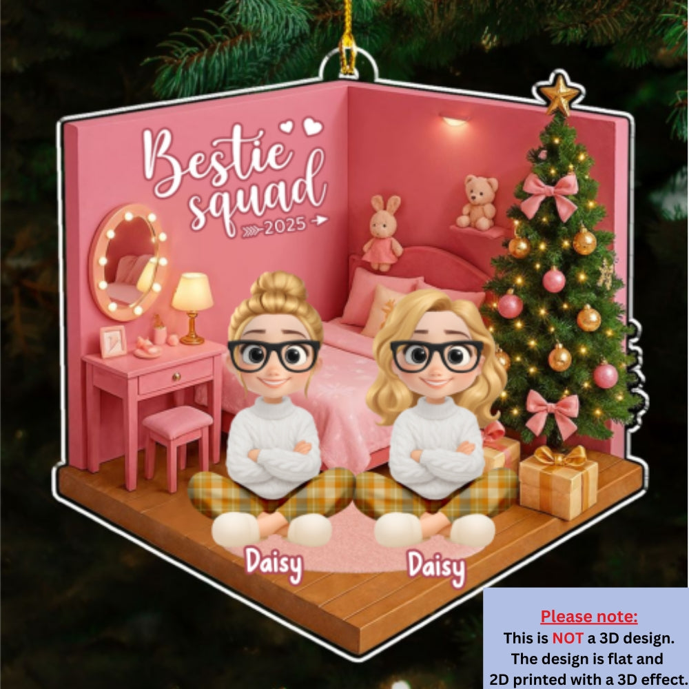 Custom Sister Christmas Ornament •  Cozy Dollhouse Nights - Personalized Acrylic Ornament