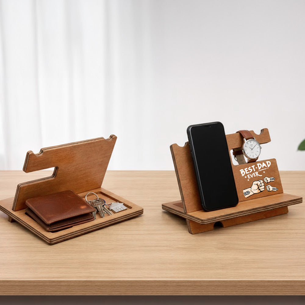 The Best Dad Grandpa Ever - Personalized Wood Phone Docking Station