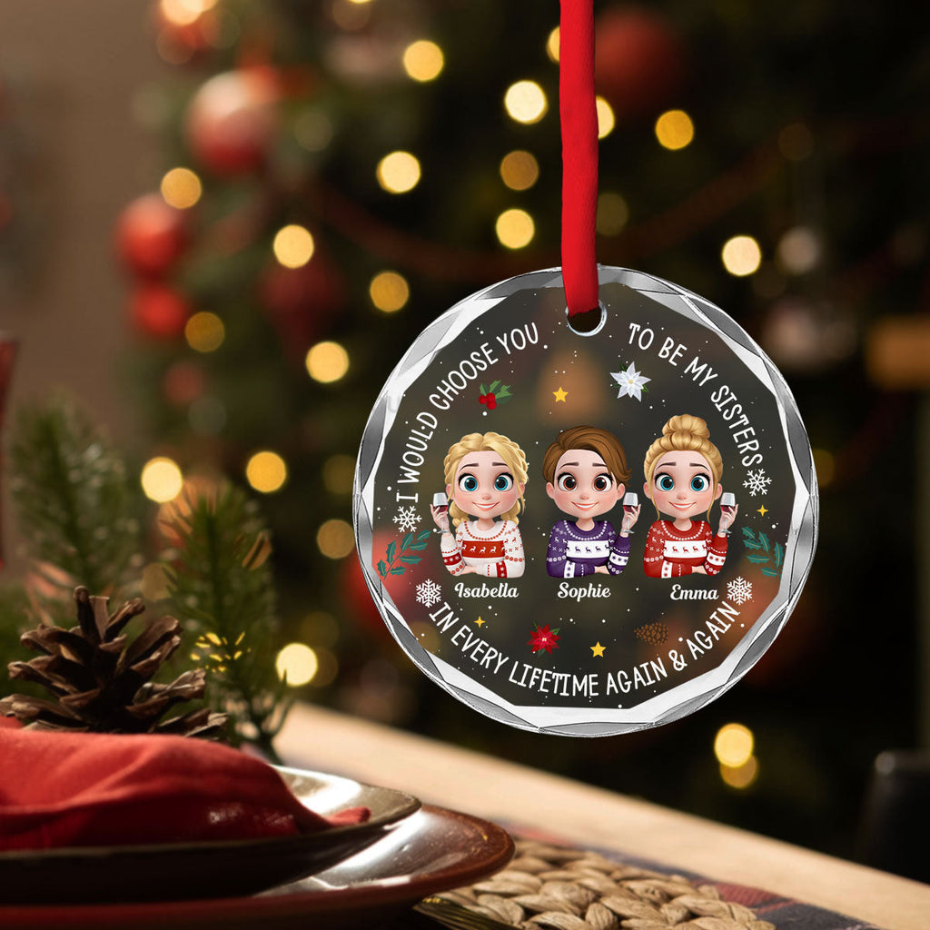 Custom Sister Christmas Ornament •  Soulmate In Disguise - Personalized Glass Ornament