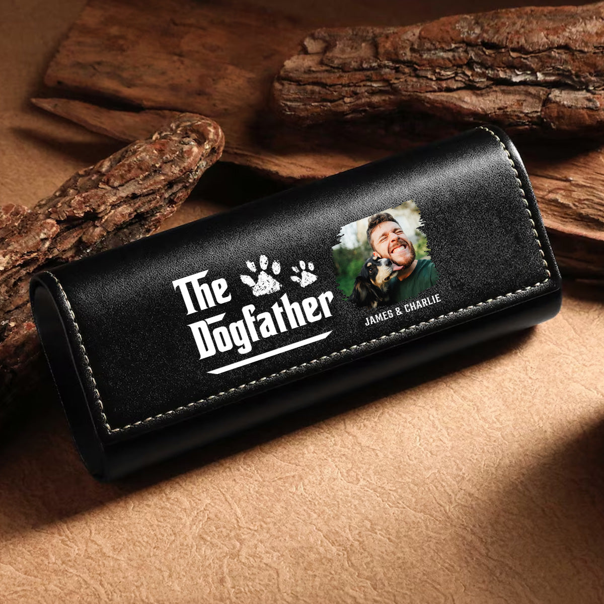 Cool Dog Father Photo - Personalized Leather Eyeglass Case