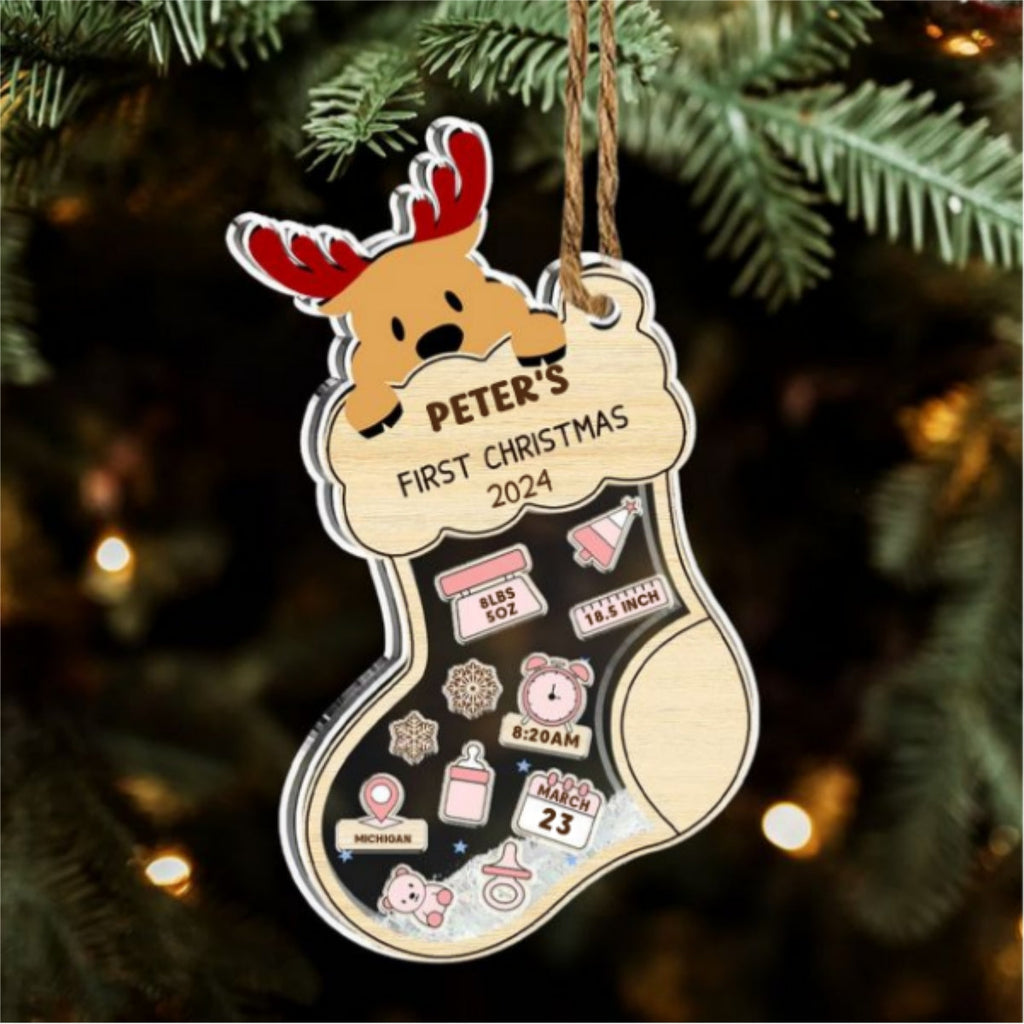 Custom Baby First Christmas Ornament for New Parents •  First Christmas Of Baby - Personalized Acrylic Shaker Ornament