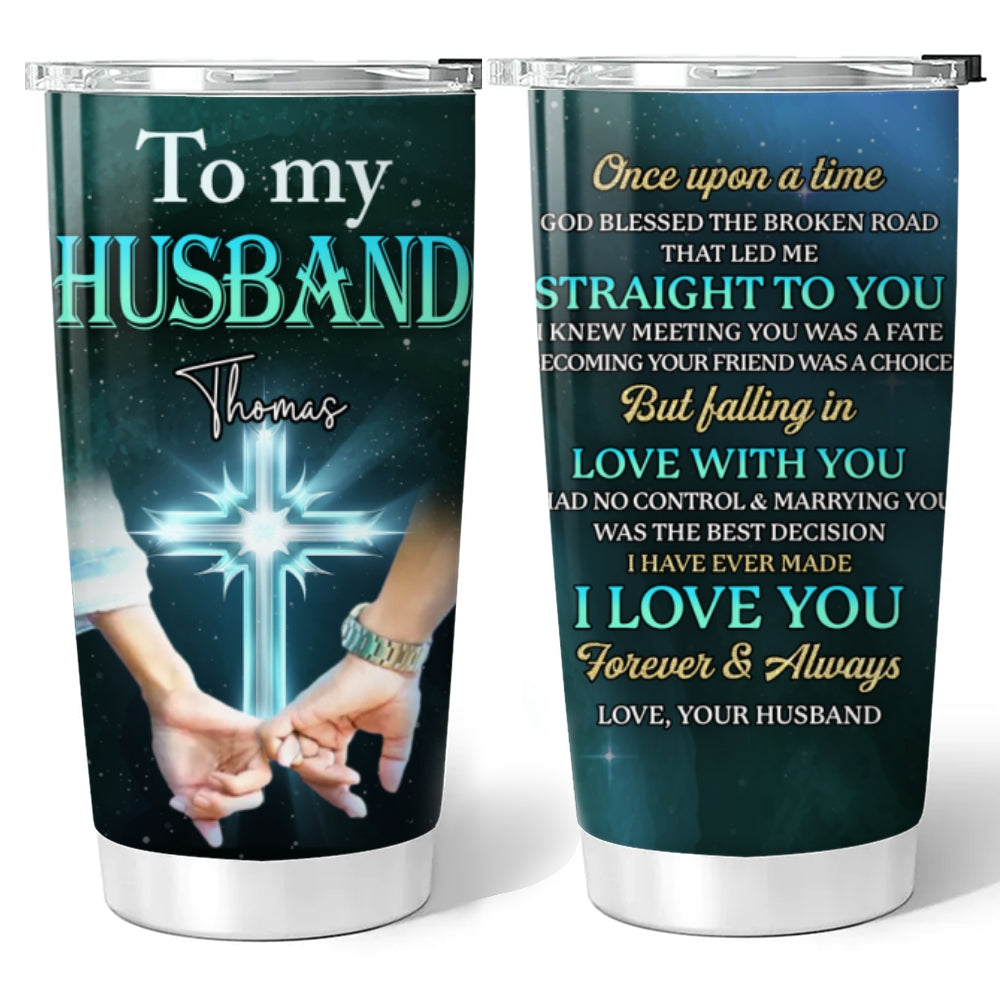 Custom Christmas Anniversary Gifts For Couple • God Blessed The Broken Road - Personalized Tumbler