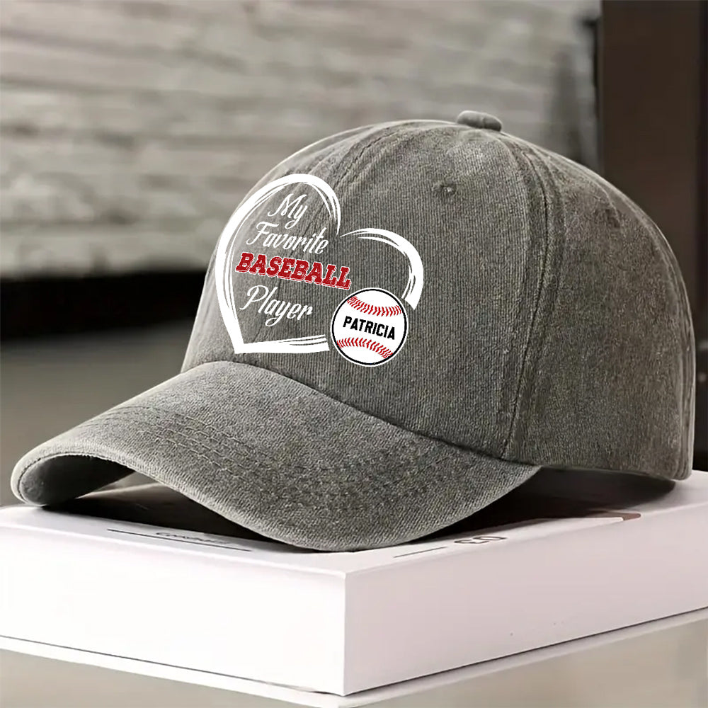 Custom Christmas Headwear Birthday Gifts for Parents • Favorite Players On My Cap - Personalized Vintage Washed Denim Cap