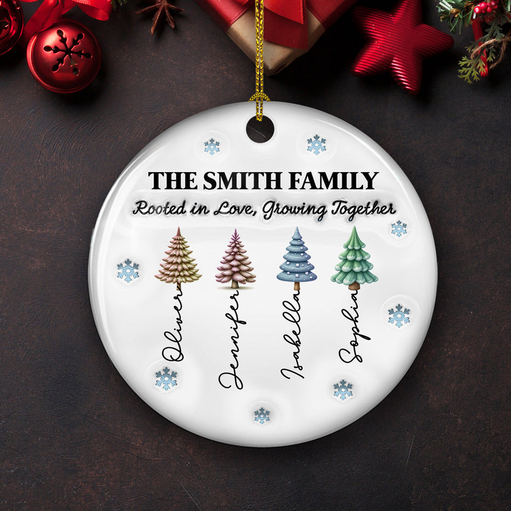 Custom Family Ornament, Christmas Gift for Family Members •  Rooted in Love, Growing Together - Personalized 3D Inflated Effect Ceramic Ornament