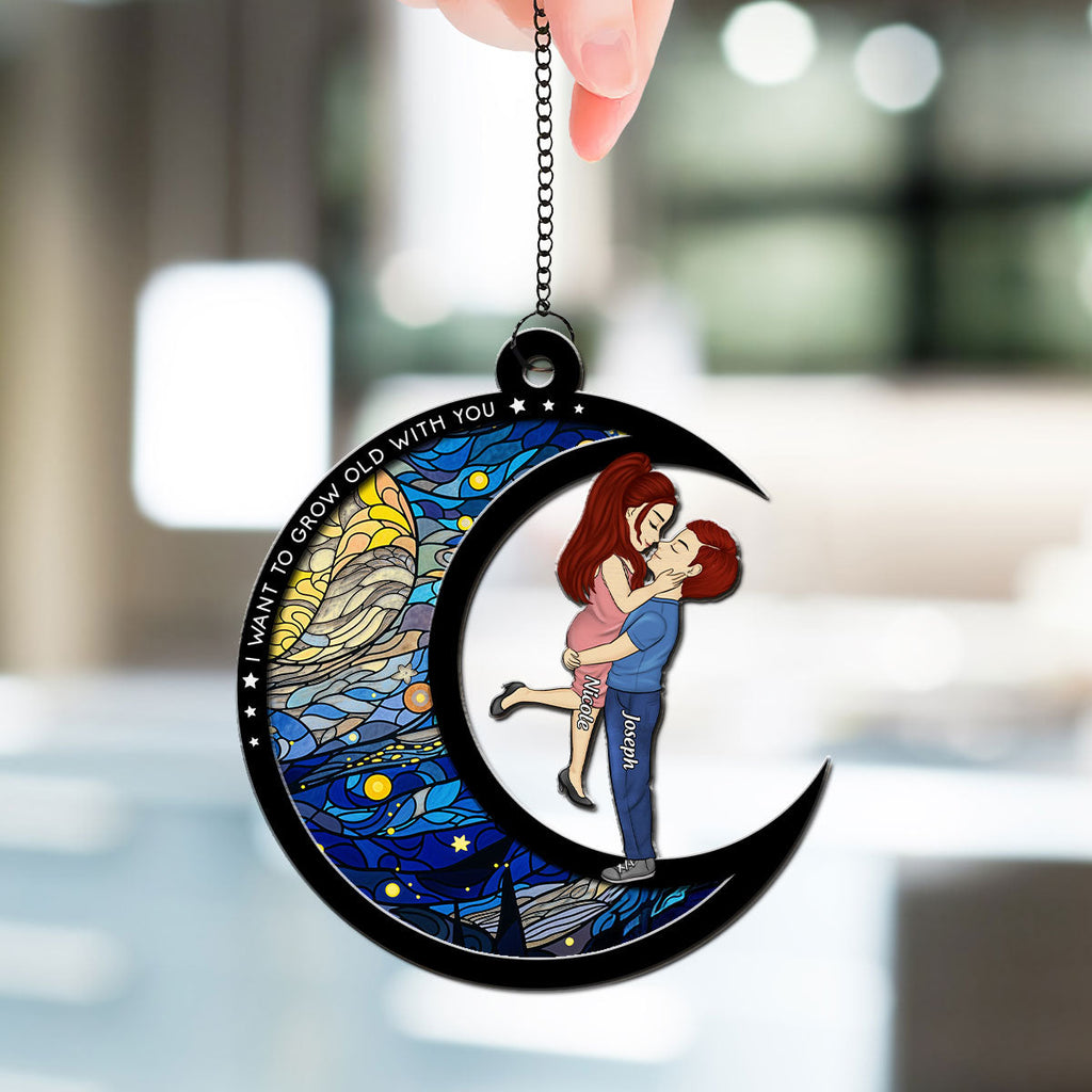 Custom Couple Hanging Decor, Anniversary Valentine's Day Gifts • From Our First Kiss Till Our Last Breath Version 2 - Personalized Suncatcher
