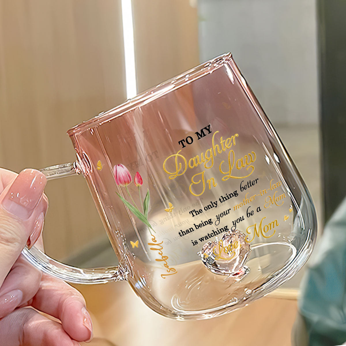 Custom Mother's Day Gift for Daughter • Watching You Be A Mom - Personalized Pink Gradient Glass Mug