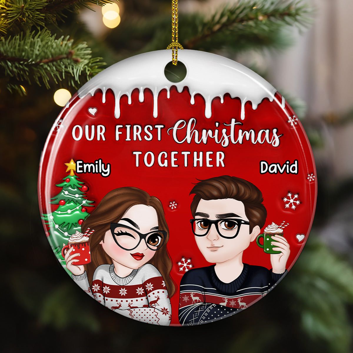 Custom First Christmas Ornament Married, Gift for Newlyweds •  I Found You - Personalized 3D Inflated Effect Ceramic Ornament