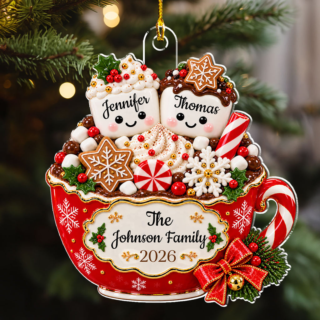 Custom Family Ornament, Christmas Gift for Family Members •  Cocoa Crew - Personalized Acrylic Ornament