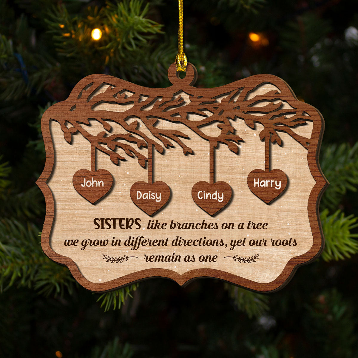 Custom Sister Christmas Ornament •  Sisters Like Branches On A Tree - Personalized 2-Layered Wood Ornament