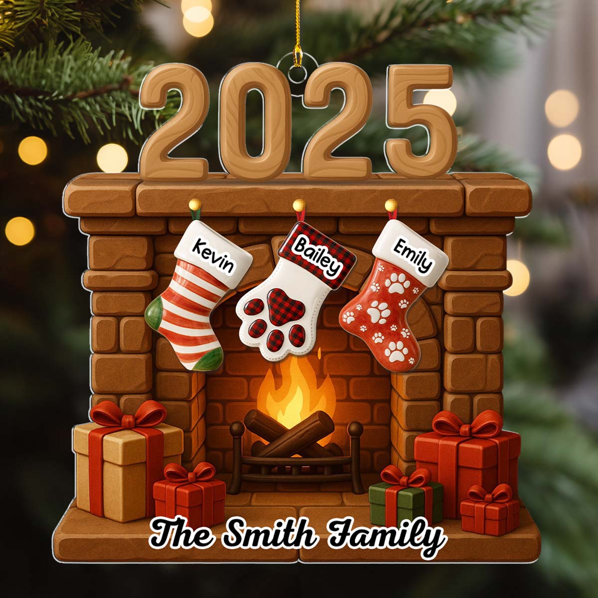 Custom Family Ornament, Christmas Gift for Family Members •  Fireside Memories Ver 2 - Personalized Acrylic Ornament