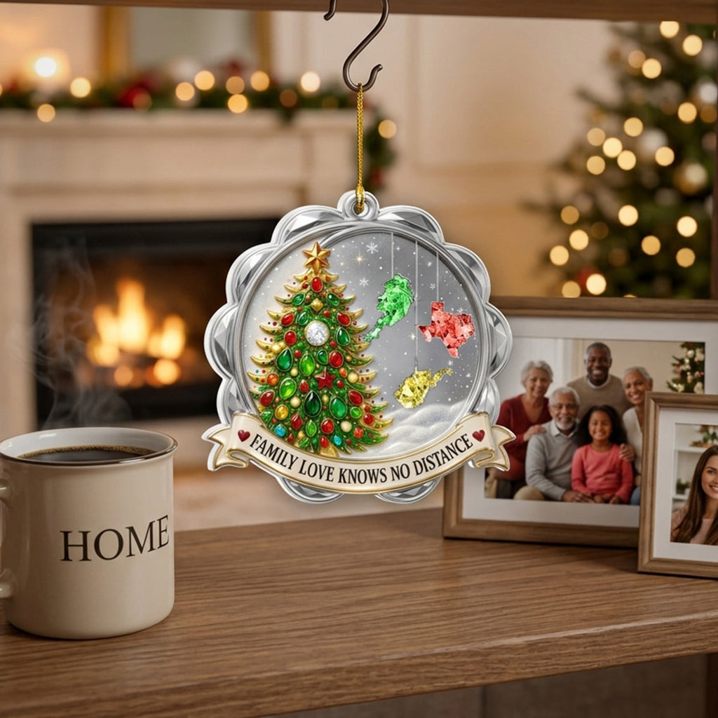 Custom Family Christmas Ornament for Long Distance Families •  No Distance Can Separate - Personalized 3D White Acrylic Ornament