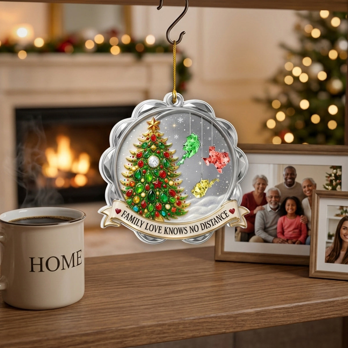 Custom Family Christmas Ornament for Long Distance Families •  No Distance Can Separate - Personalized 3D White Acrylic Ornament