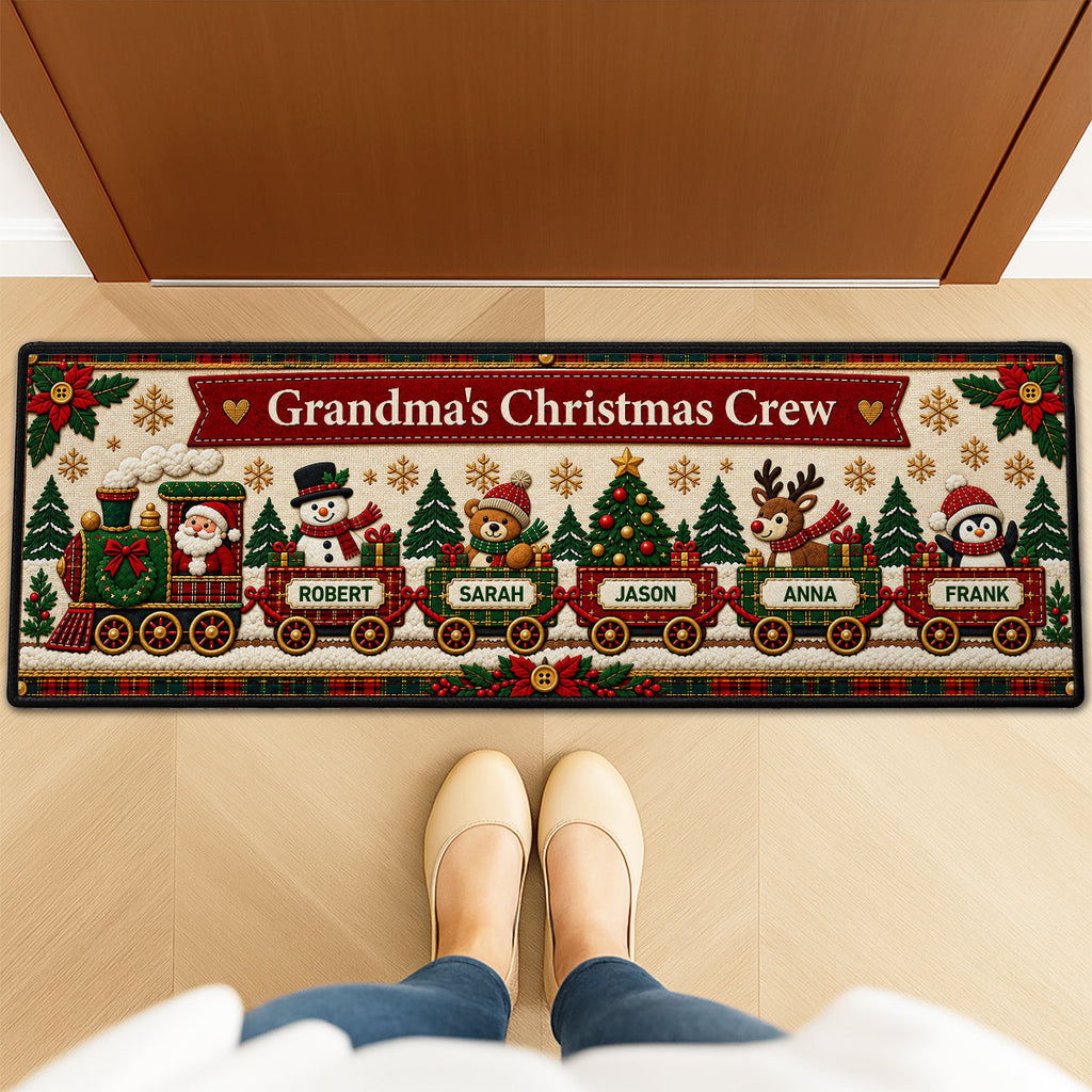Custom Family Name Rug, Housewarming Birthday Gift For Family Members • Holiday Crew - Personalized Runner Rug