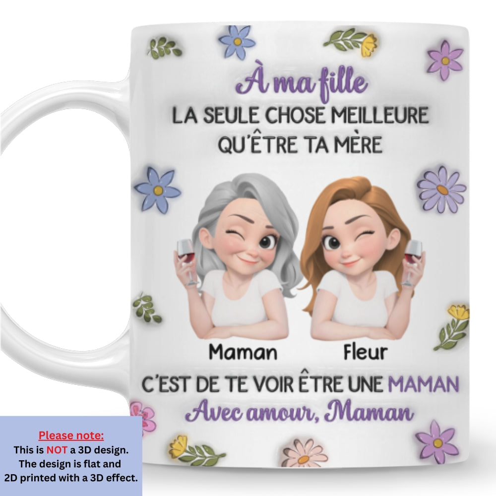 Custom Mother's Day Gift for Daughter • Personnages Liés Ensemble - Mug Personnalisé avec Effet 3D Gonflé