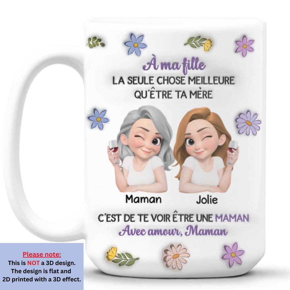 Custom Mother's Day Gift for Daughter • Personnages Liés Ensemble - Mug Personnalisé avec Effet 3D Gonflé