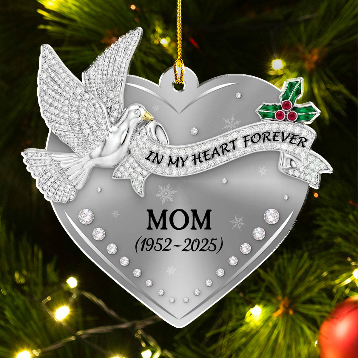 Custom Memorial Christmas Ornament, Sympathy Keepsake •  In Our Hearts - Personalized Acrylic Ornament