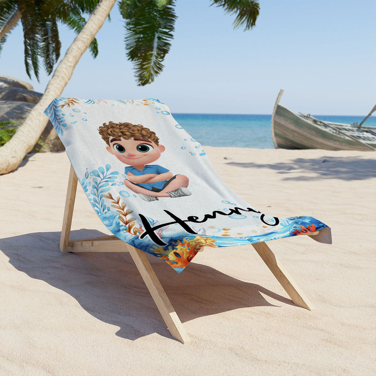 Cartoon Scuba Diver - Personalized Beach Towel