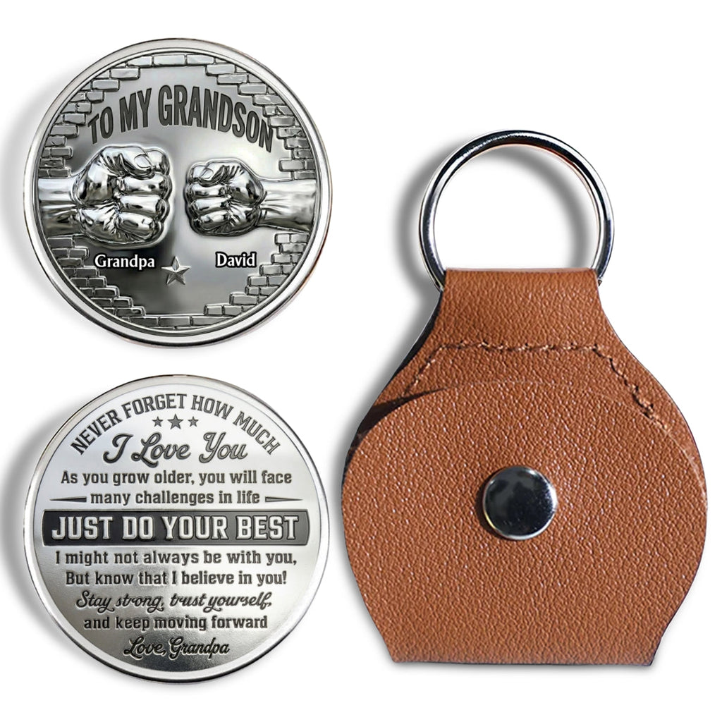 Custom Coin Keychain For Grandson Nephew, Family Keepsake • To My Grandson I Believe In You - Personalized 3D Printing Pocket Hug