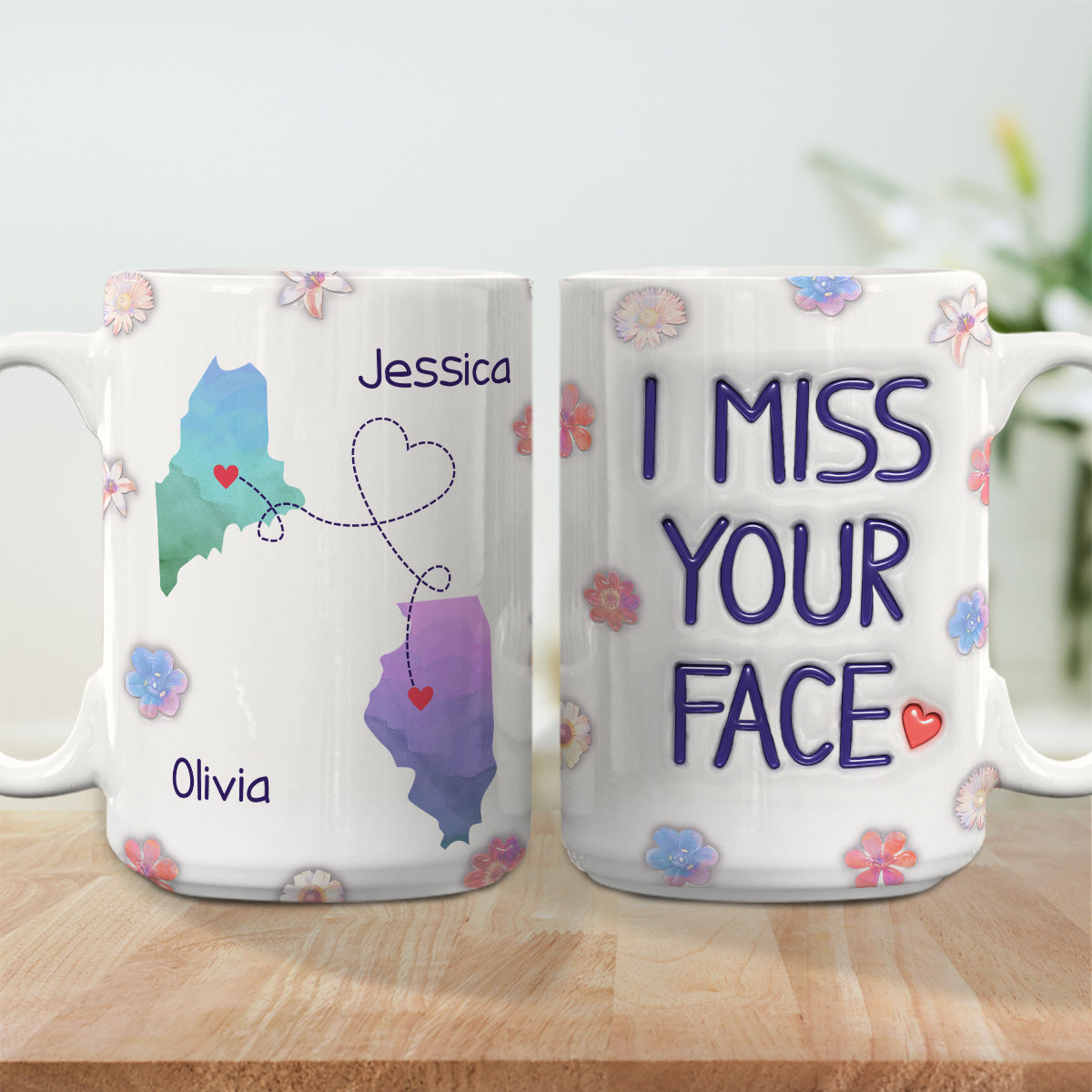 Custom Best Friend, Christmas & Birthday Friendship Keepsake Gift • Long Distance State Besties - Personalized 3D Inflated Effect Mug