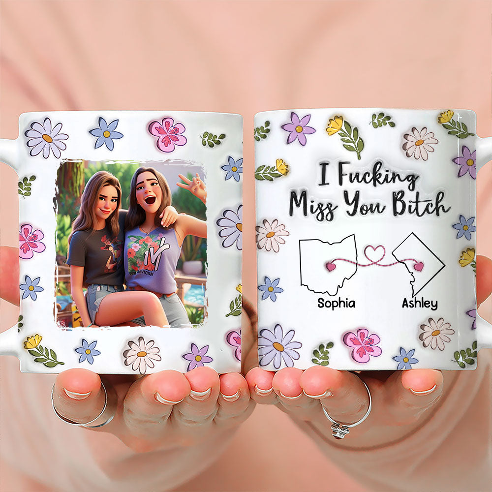 Custom Photo Best Friend, Christmas & Birthday Friendship Keepsake Gift • Bestie I Miss You - Personalized 3D Inflated Effect Mug