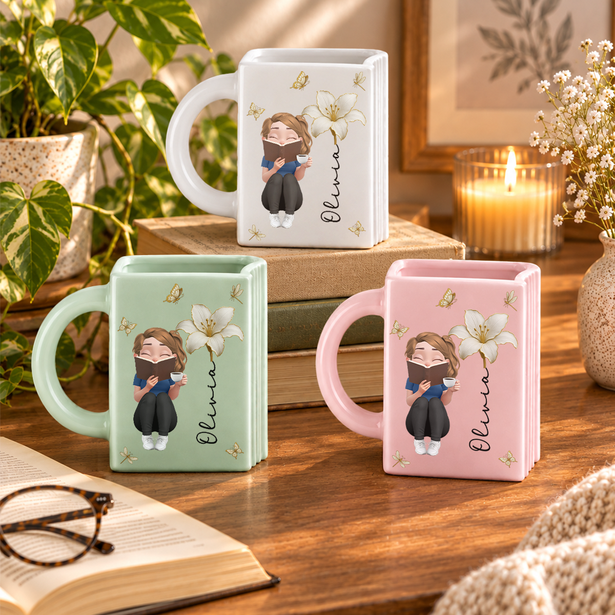 Custom Best Friend, Christmas & Birthday Friendship Keepsake Gift • Reading Is My Hobby - Personalized Book Shaped Mug