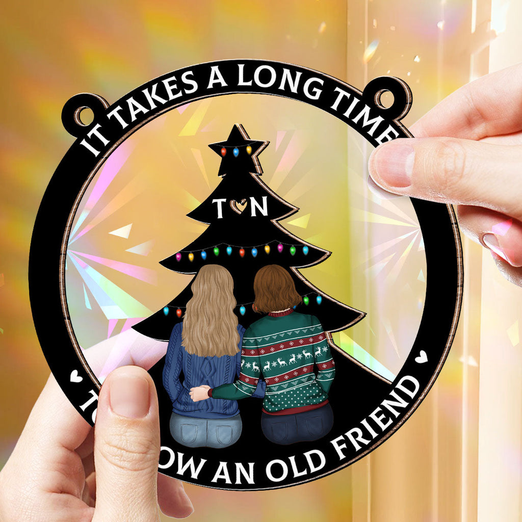 Custom Best Friend Hanging Decor, Friendship Birthday Gifts • True Friendship Takes Time - Personalized Rainbow Suncatcher