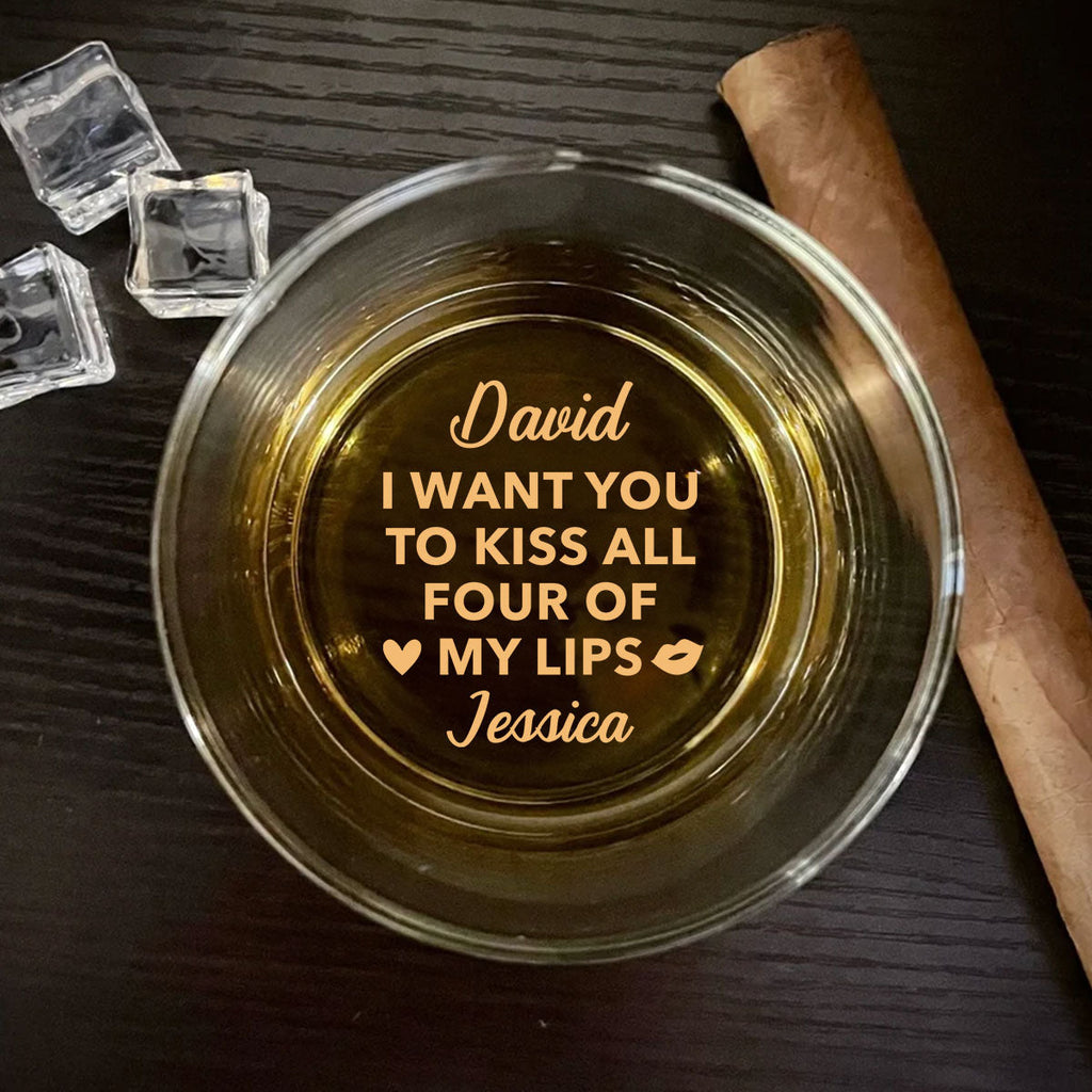 Custom Father's Day Birthday Gifts for Husband • Kiss My Lips Let Play - Personalized Engraved Whiskey Glass