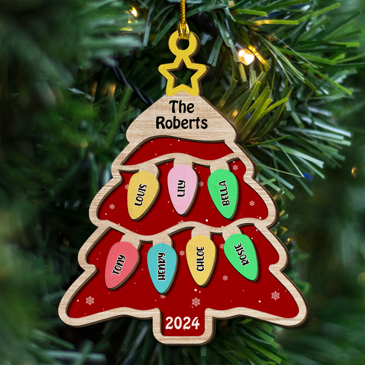 Custom Family Ornament, Christmas Gift for Family Members •  The Cutest Family Christmas Tree - Personalized 2-Layered Wood Ornament