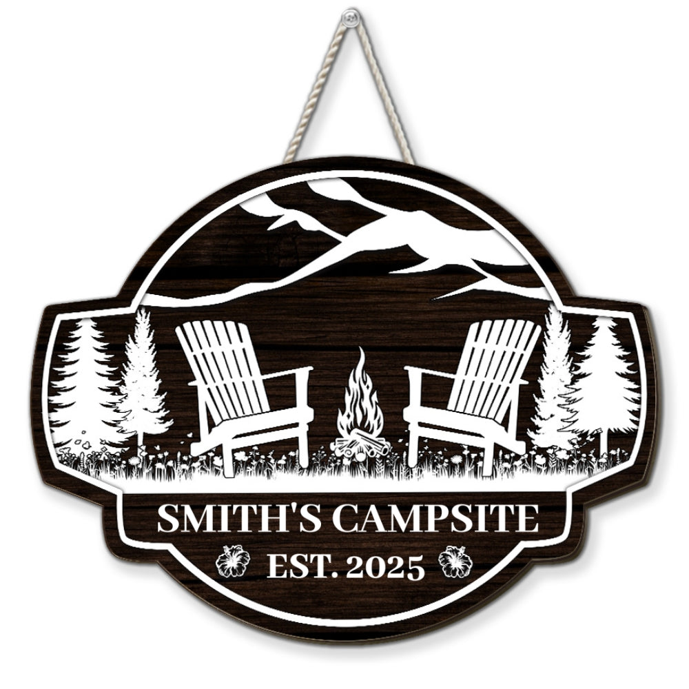 Custom Family Campground Sign, Campsite Outdoor Wall Decor • Family Campsite - Personalized Wood Sign