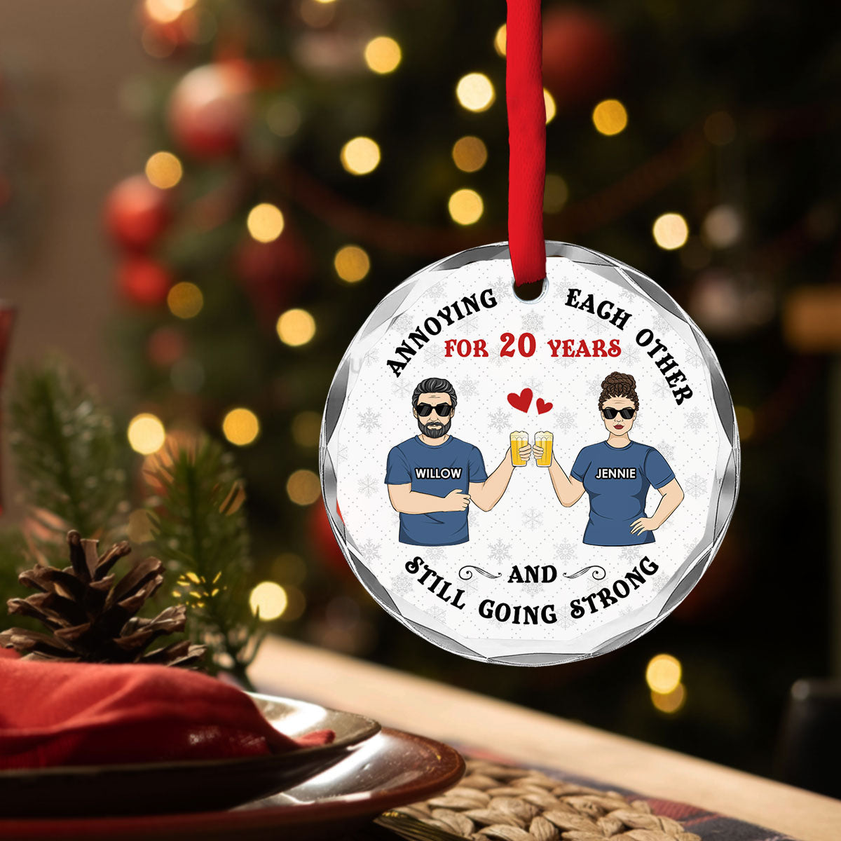 Custom Couple Christmas Ornament, Anniversary Gift •  Annoying Each Other - Personalized Glass Ornament