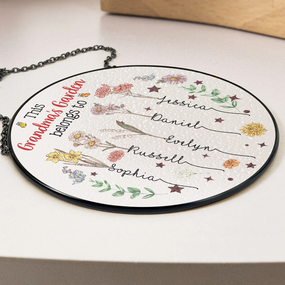 Custom Grandma Hanging Decor, Mother's Day Birthday Gifts • Grandkids Are Flower - Personalized Window Hanging Suncatcher