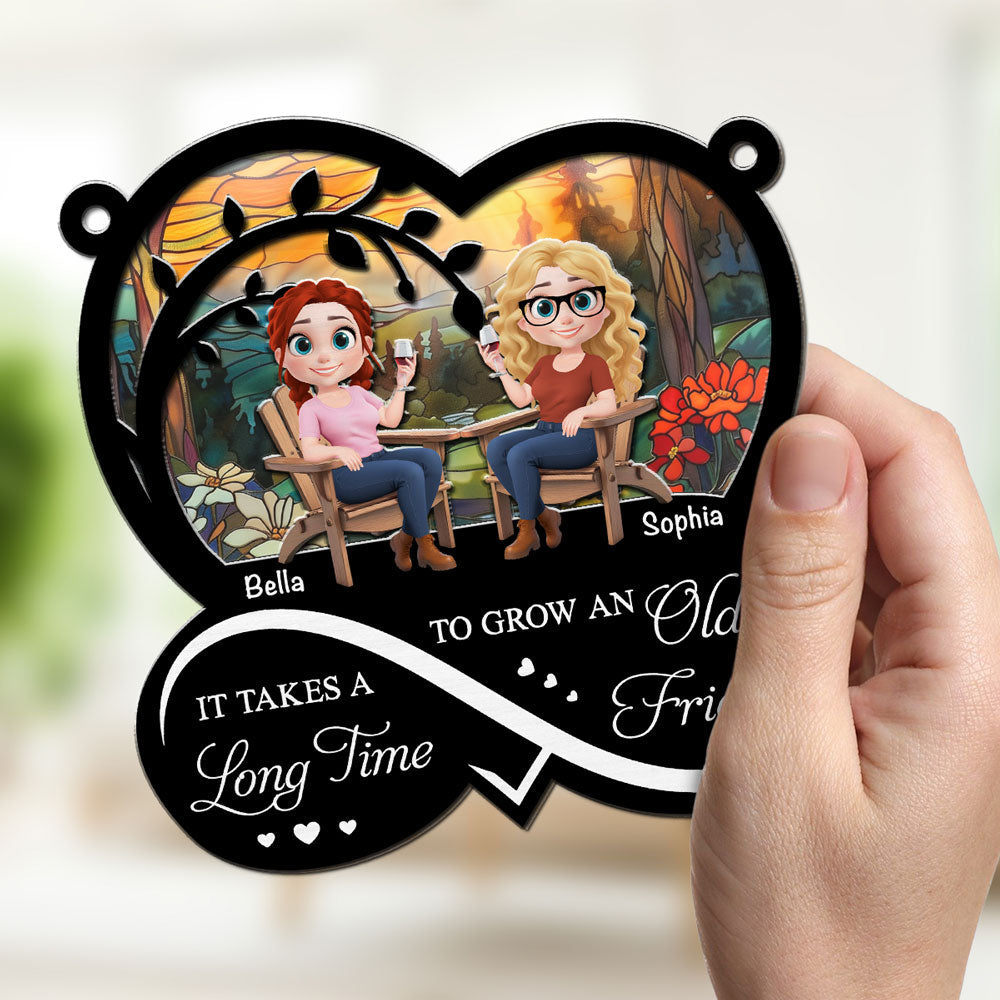 Custom Best Friend Hanging Decor, Friendship Birthday Gifts • Grow An Old Friend - Personalized Suncatcher