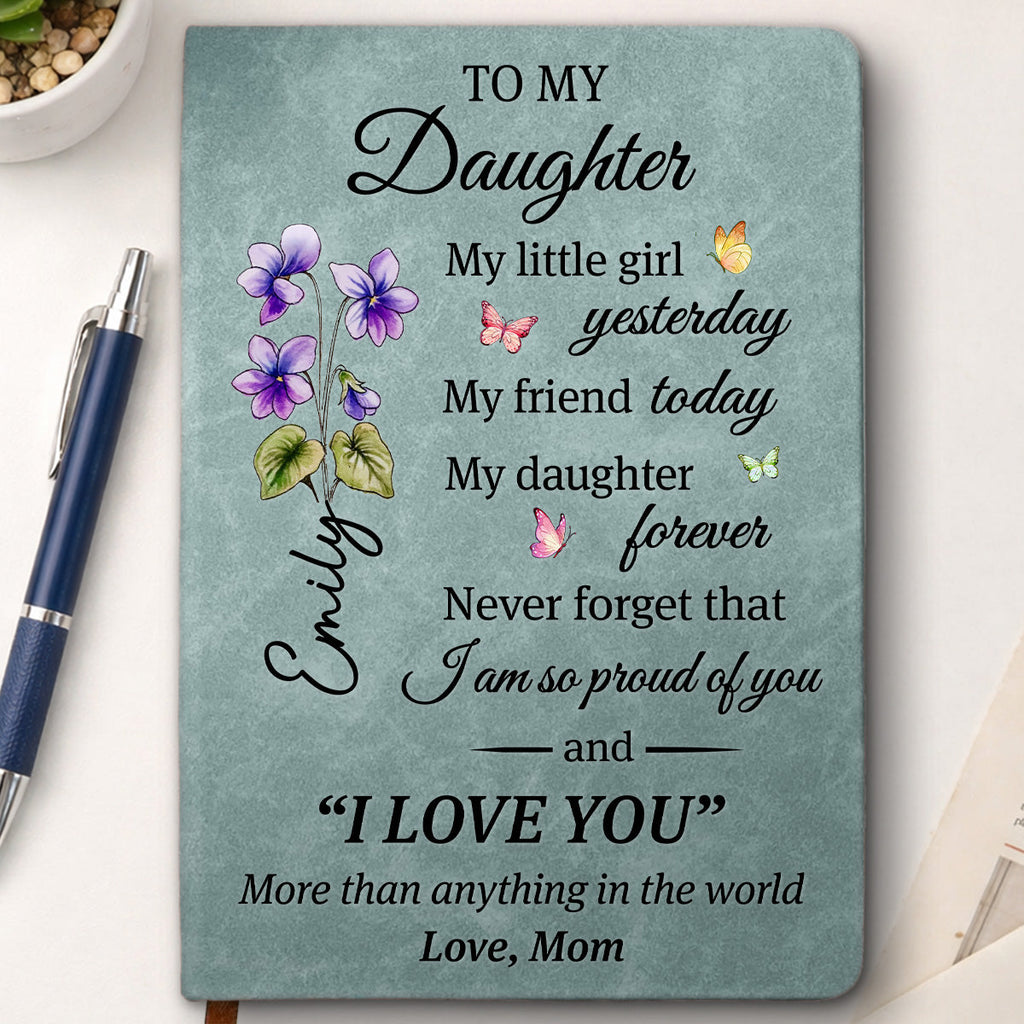 Custom Birth Flower & Name Notebook For Daughter, Granddaughter • You Are My Greatest Blessing - Personalized Leather Journal